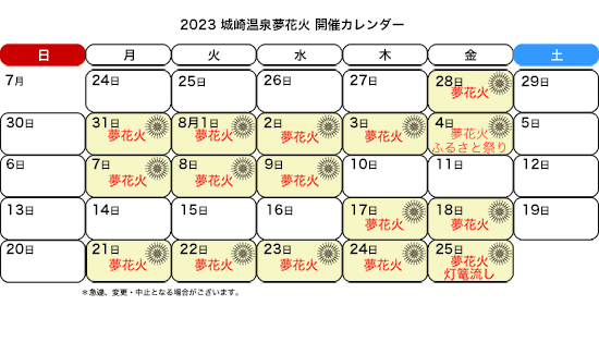 2023年城崎温泉夏物語のイベントカレンダー